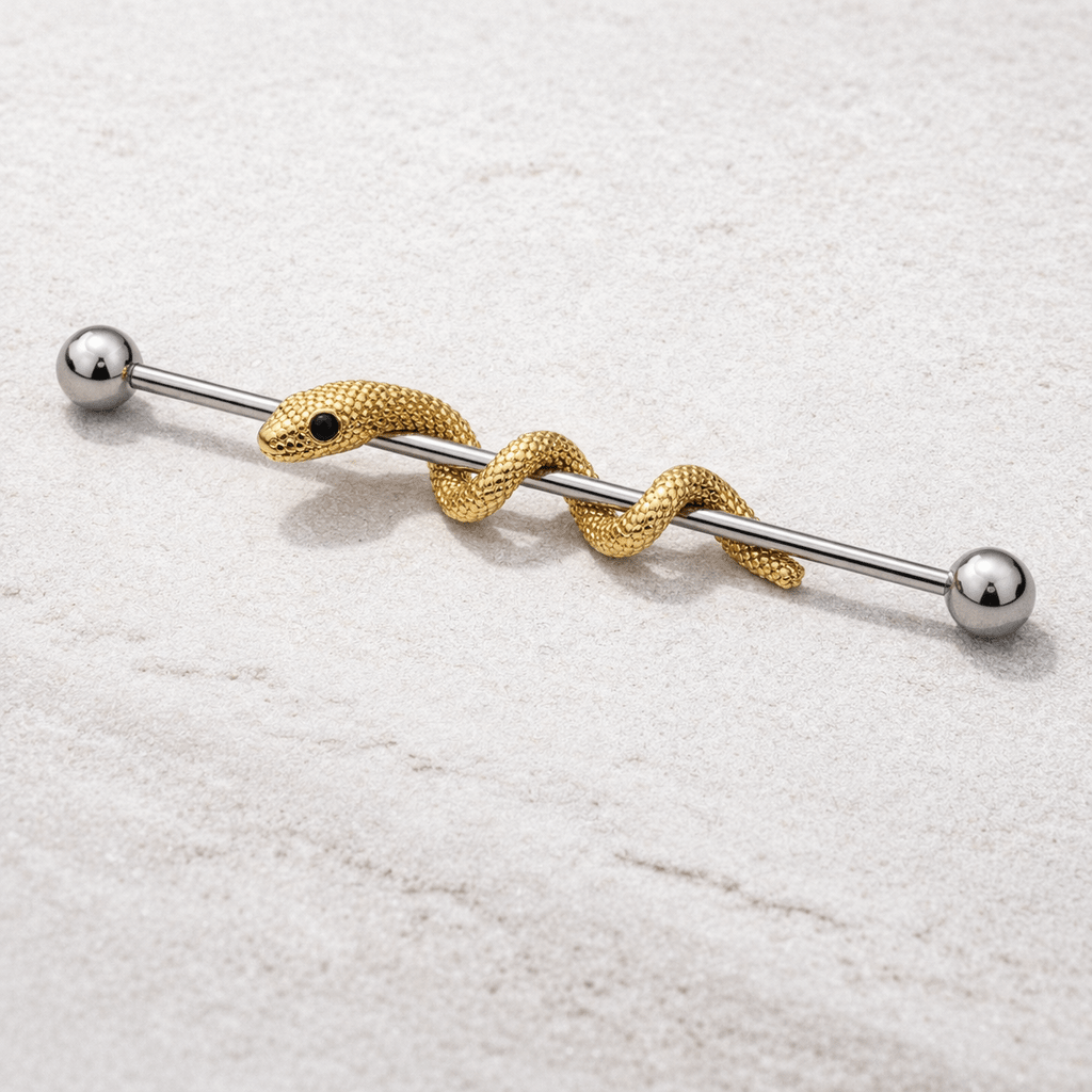 Stainless Steel Golden Tree Snake Industrial Barbell Industrial Barbell Impulse Piercings