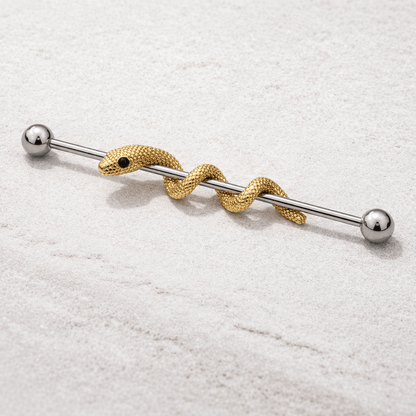 Stainless Steel Golden Tree Snake Industrial Barbell Industrial Barbell Impulse Piercings