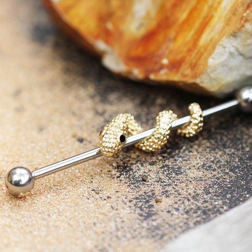 Stainless Steel Golden Tree Snake Industrial Barbell - Skin Metals