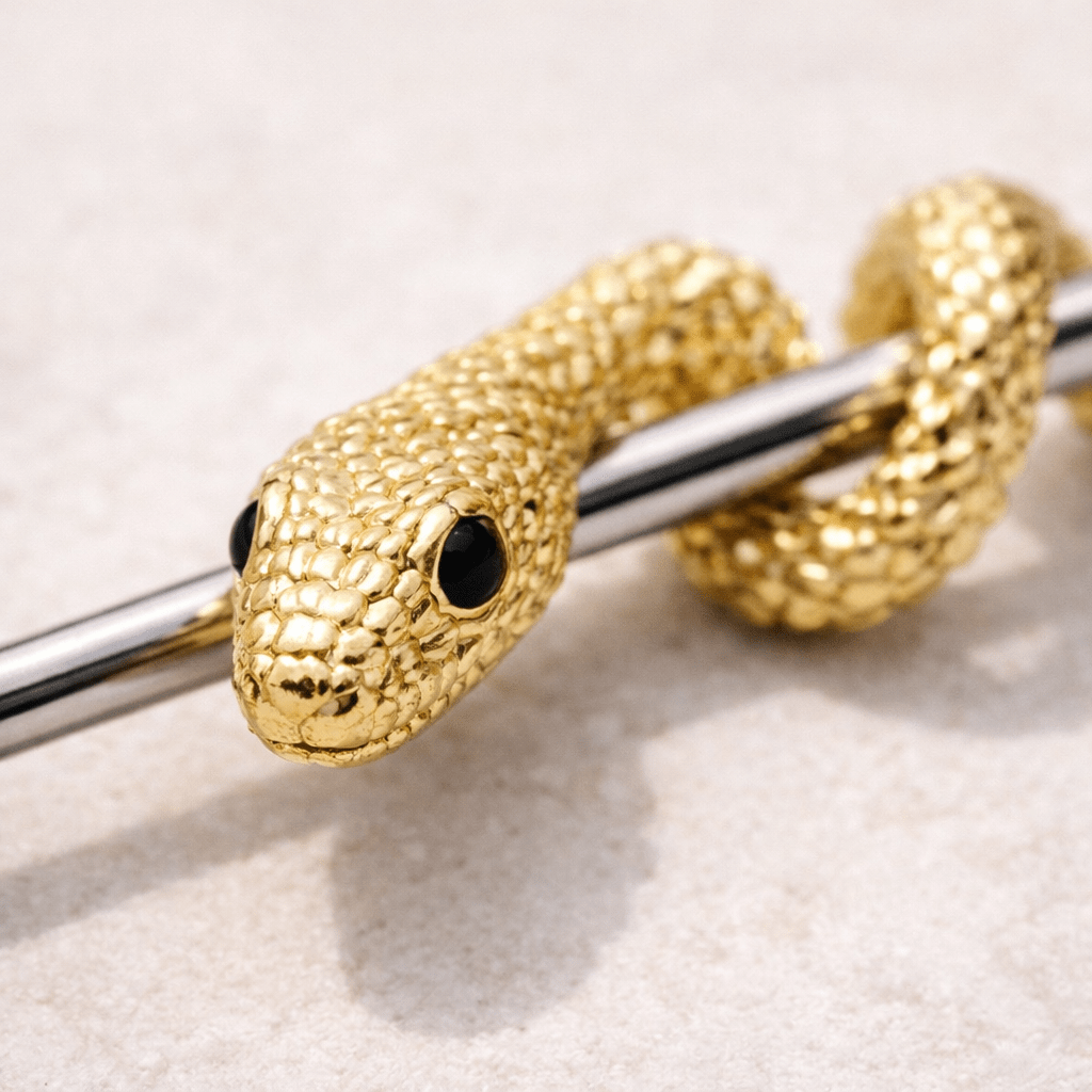 Stainless Steel Golden Tree Snake Industrial Barbell Industrial Barbell Impulse Piercings