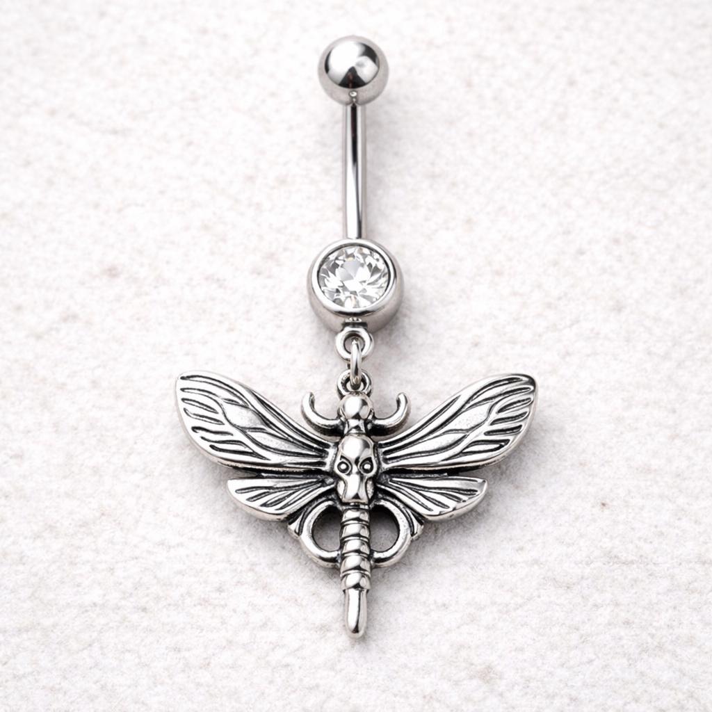 Stainless Steel Gothic Butterfly Dangle Navel Ring Navel Ring Skin Metals