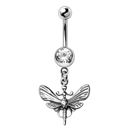 Stainless Steel Gothic Butterfly Dangle Navel Ring - Skin Metals