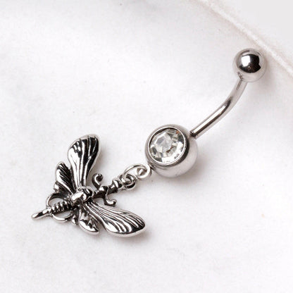 Stainless Steel Gothic Butterfly Dangle Navel Ring Navel Ring Impulse Piercings