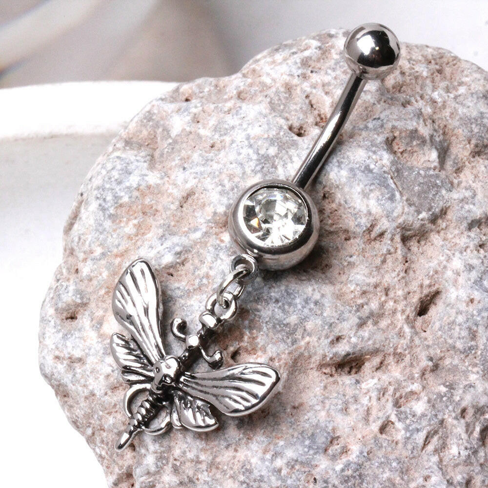 Stainless Steel Gothic Butterfly Dangle Navel Ring Navel Ring Impulse Piercings