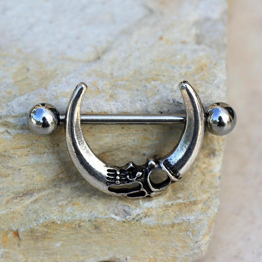 Stainless Steel Gothic Crescent Moon Nipple Shield Nipple Ring Impulse Piercings