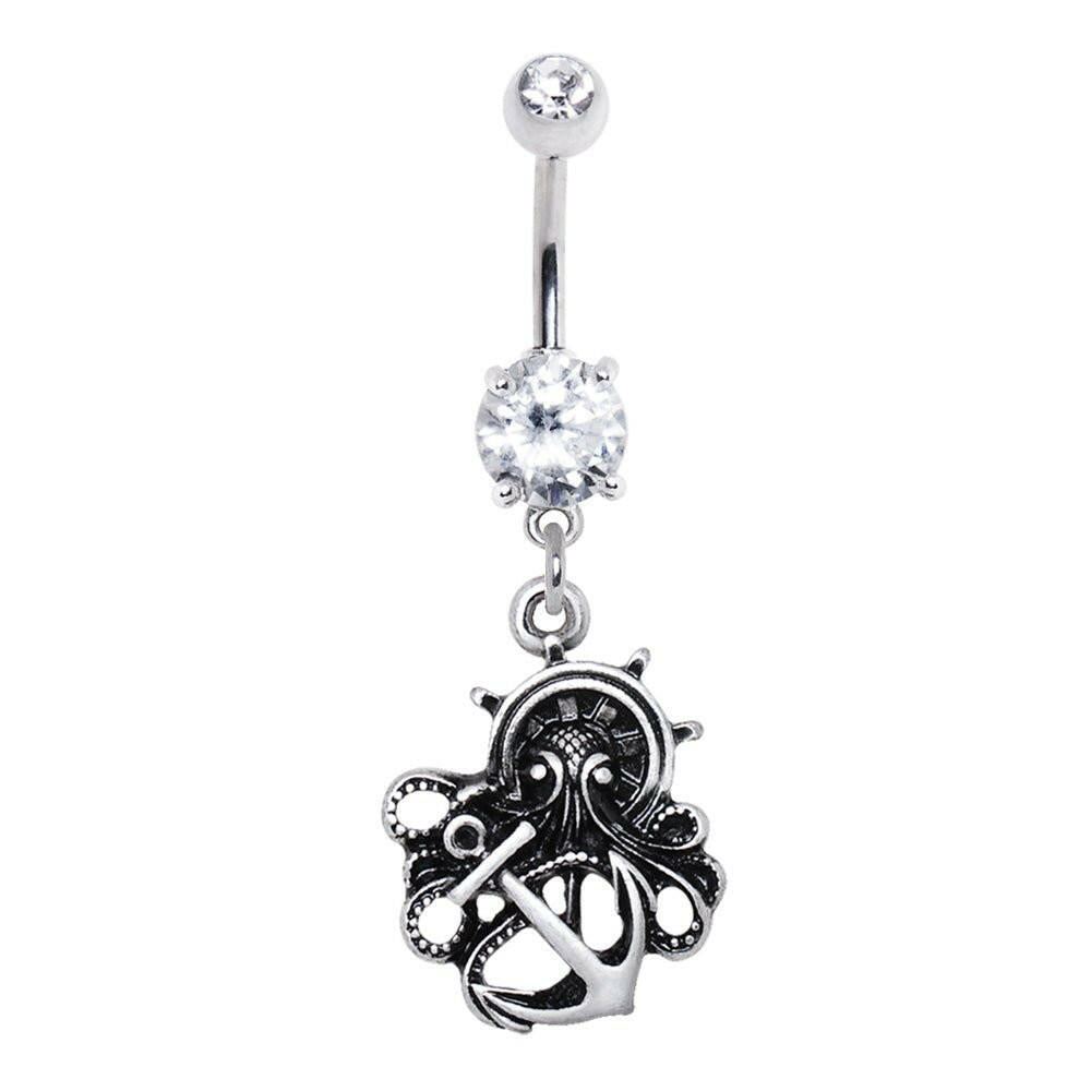 Stainless Steel Gothic Nautical Octopus Dangle Navel Ring