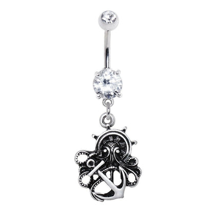 Stainless Steel Gothic Nautical Octopus Dangle Navel Ring
