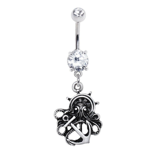 Stainless Steel Gothic Nautical Octopus Dangle Navel Ring