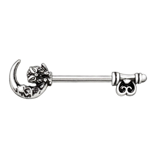 Gothic Owl Moon Skeleton Key Nipple Bar 14G Pair