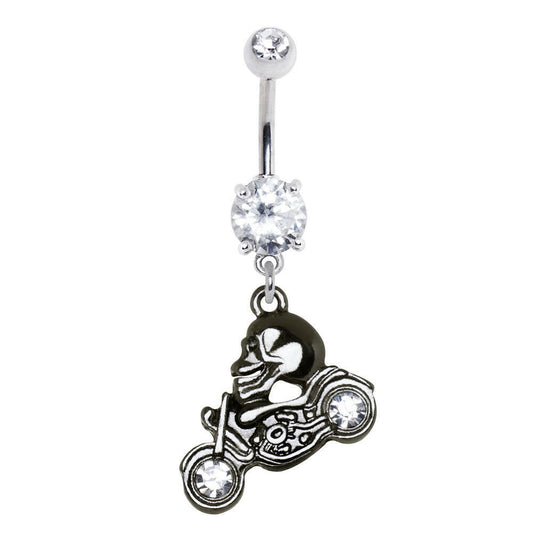 Stainless Steel Gothic Skull on Motorcycle Dangle Navel Ring Navel Ring Impulse Piercings