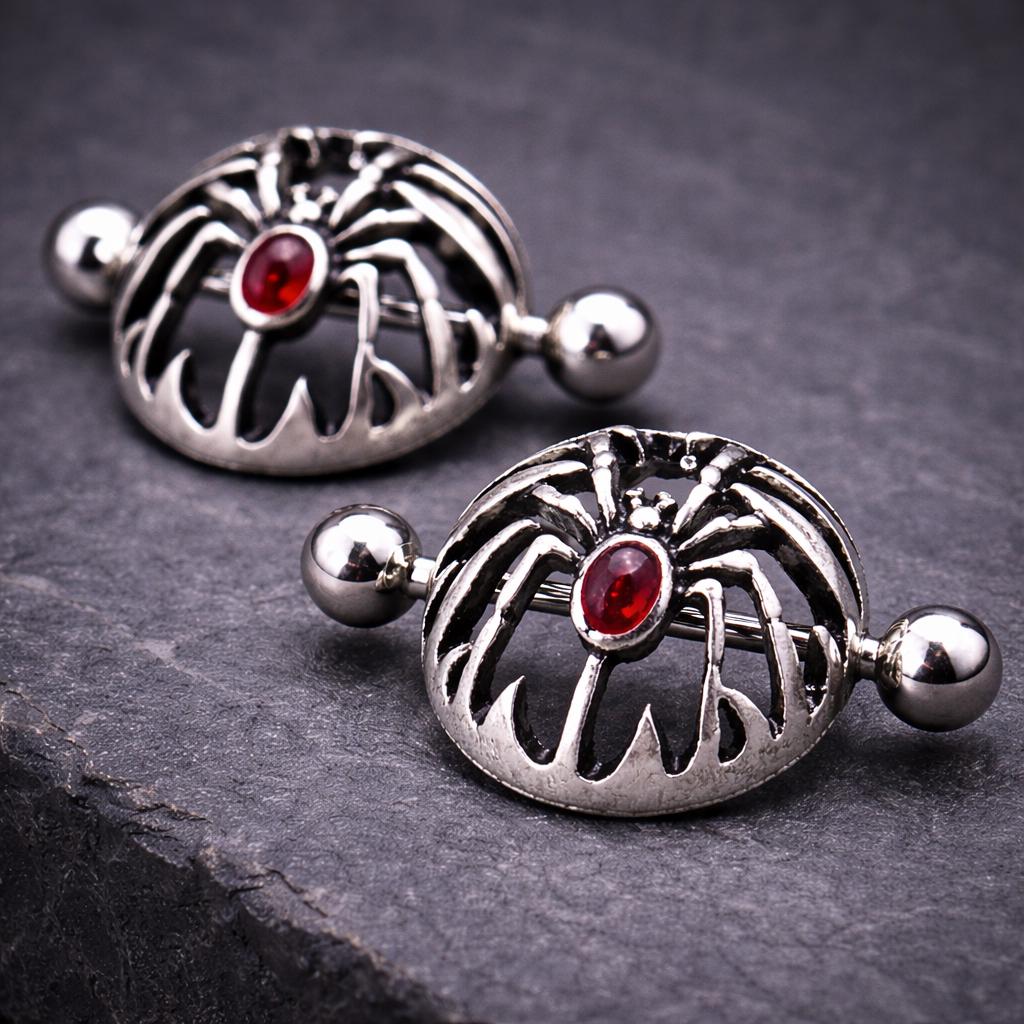 Stainless Steel Gothic Spider Dome Shape Nipple Shield - Skin Metals