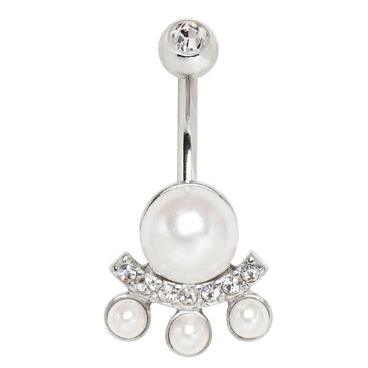 Stainless Steel Grand Pearl Navel Ring Navel Ring Impulse Piercings