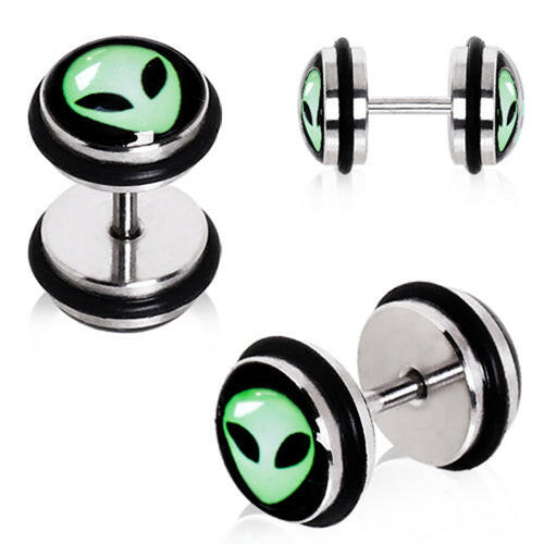 Stainless Steel Green Alien Fake Plugs Fake Plug Impulse Piercings