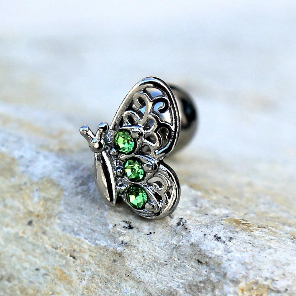 Stainless Steel Green Butterfly Cartilage Earring