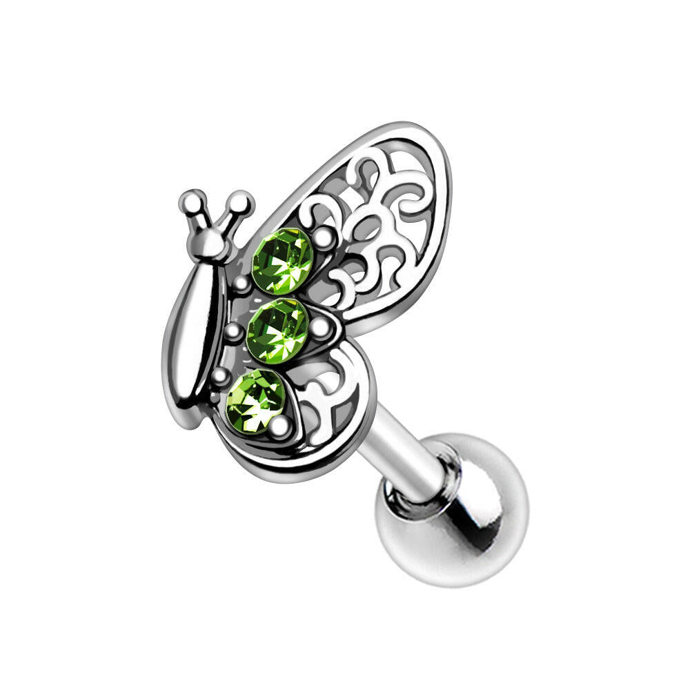 Stainless Steel Green Butterfly Cartilage Earring
