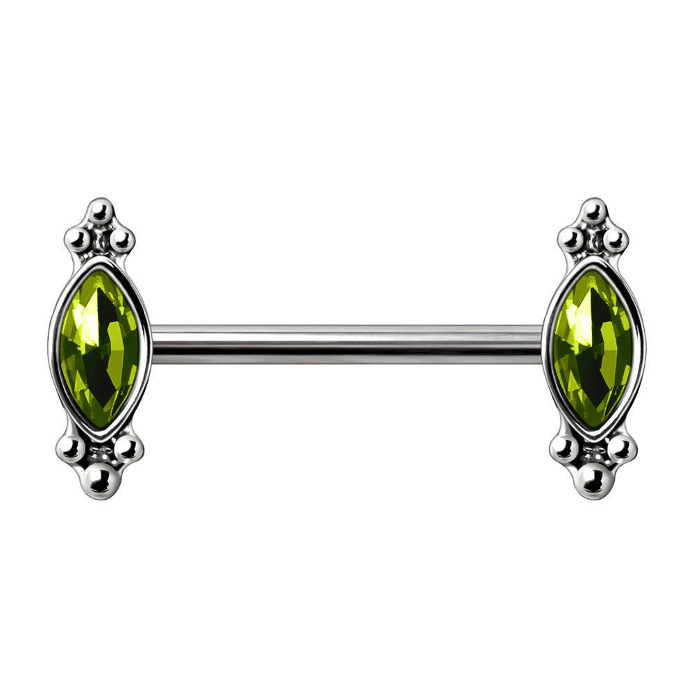 Stainless Steel Green Ornate Nipple Bar Nipple Ring Impulse Piercings