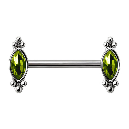 Stainless Steel Green Ornate Nipple Bar Nipple Ring Impulse Piercings