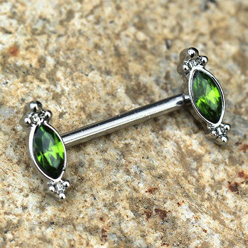 Stainless Steel Green Ornate Nipple Bar Nipple Ring Impulse Piercings