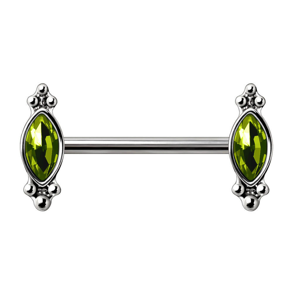 Stainless Steel Green Ornate Nipple Bar Nipple Ring Impulse Piercings