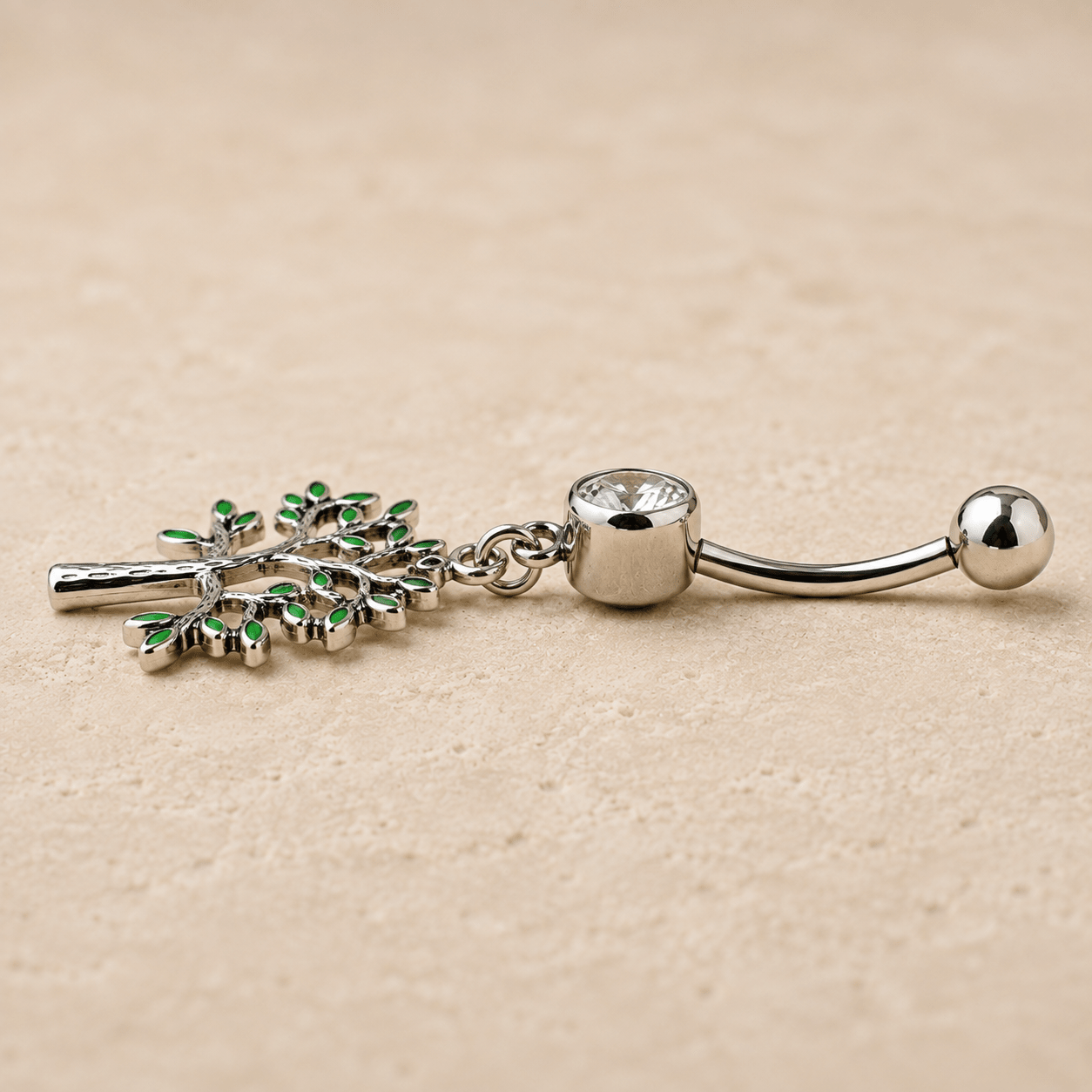 Stainless Steel Green Tree of Life Dangle Navel Ring - Skin Metals