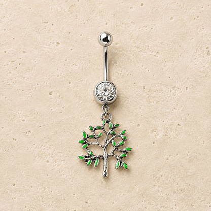 Stainless Steel Green Tree of Life Dangle Navel Ring - Skin Metals