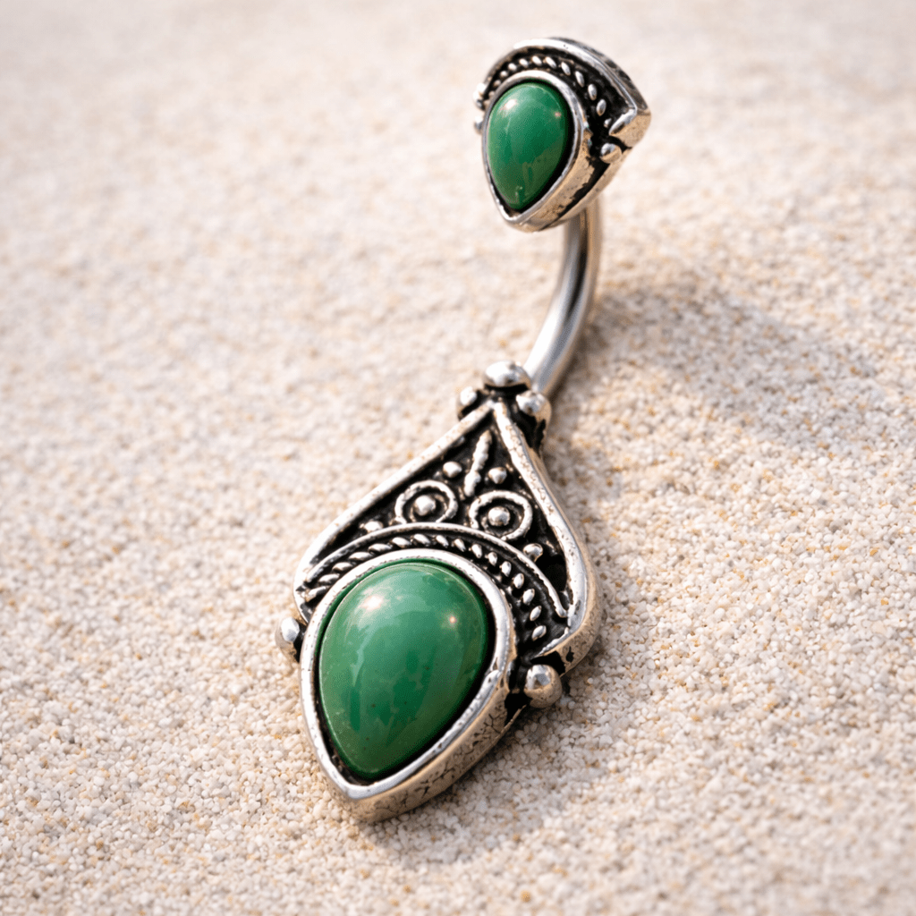 Stainless Steel Green Victorian Design Navel Ring Navel Ring Skin Metals