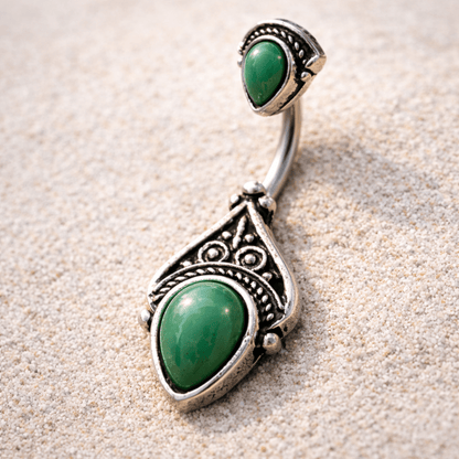 Stainless Steel Green Victorian Design Navel Ring Navel Ring Skin Metals