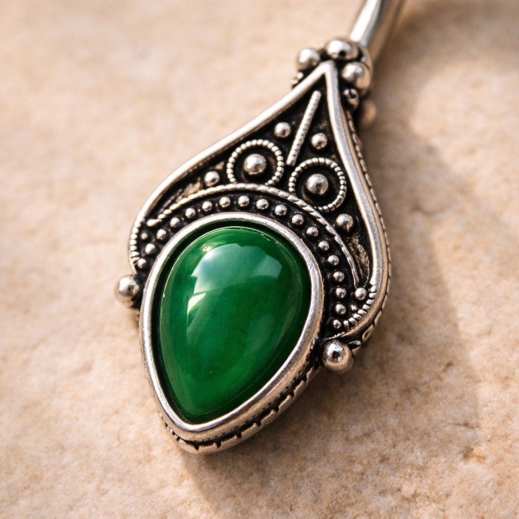Stainless Steel Green Victorian Design Navel Ring Navel Ring Skin Metals