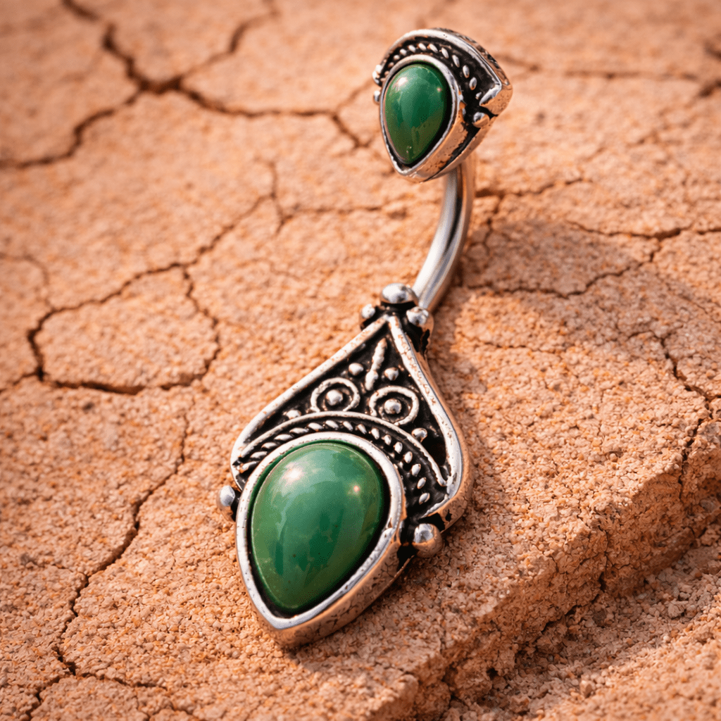 Stainless Steel Green Victorian Design Navel Ring Navel Ring Skin Metals