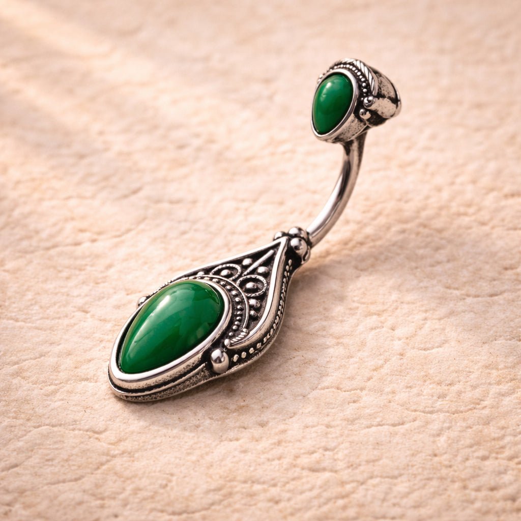 Stainless Steel Green Victorian Design Navel Ring Navel Ring Skin Metals