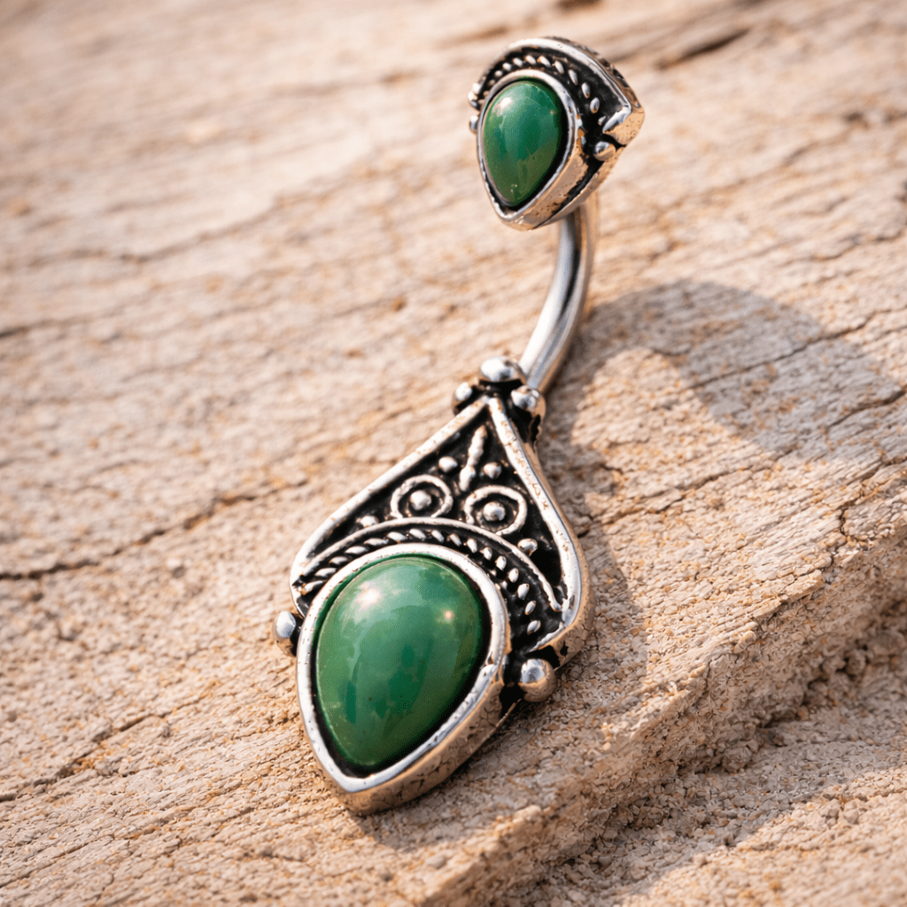 Stainless Steel Green Victorian Design Navel Ring Navel Ring Skin Metals