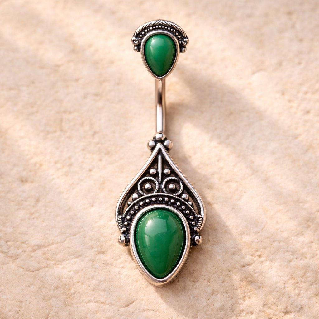 Stainless Steel Green Victorian Design Navel Ring Navel Ring Skin Metals