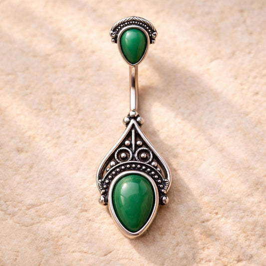 Stainless Steel Green Victorian Design Navel Ring Navel Ring Skin Metals