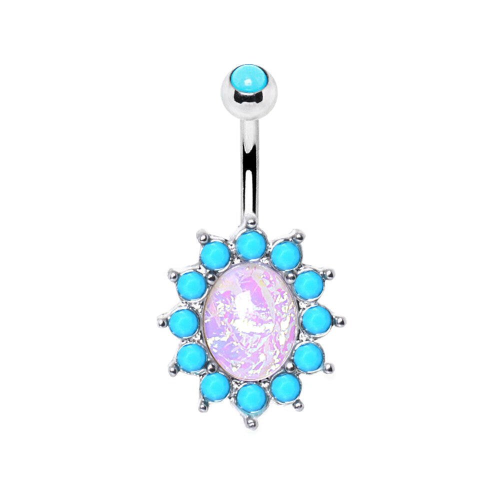 Stainless Steel Halo White Synthetic Opal Navel Ring Navel Ring 