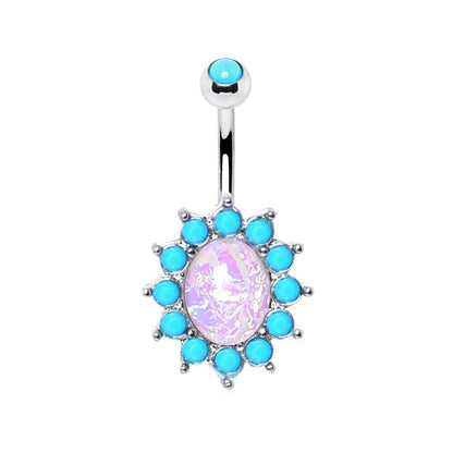Stainless Steel Halo White Synthetic Opal Navel Ring Navel Ring 