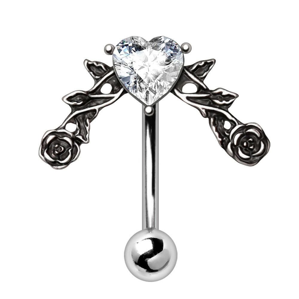 Stainless Steel Heart and Roses Top Down Navel Ring Belly Button Ring Impulse Piercings