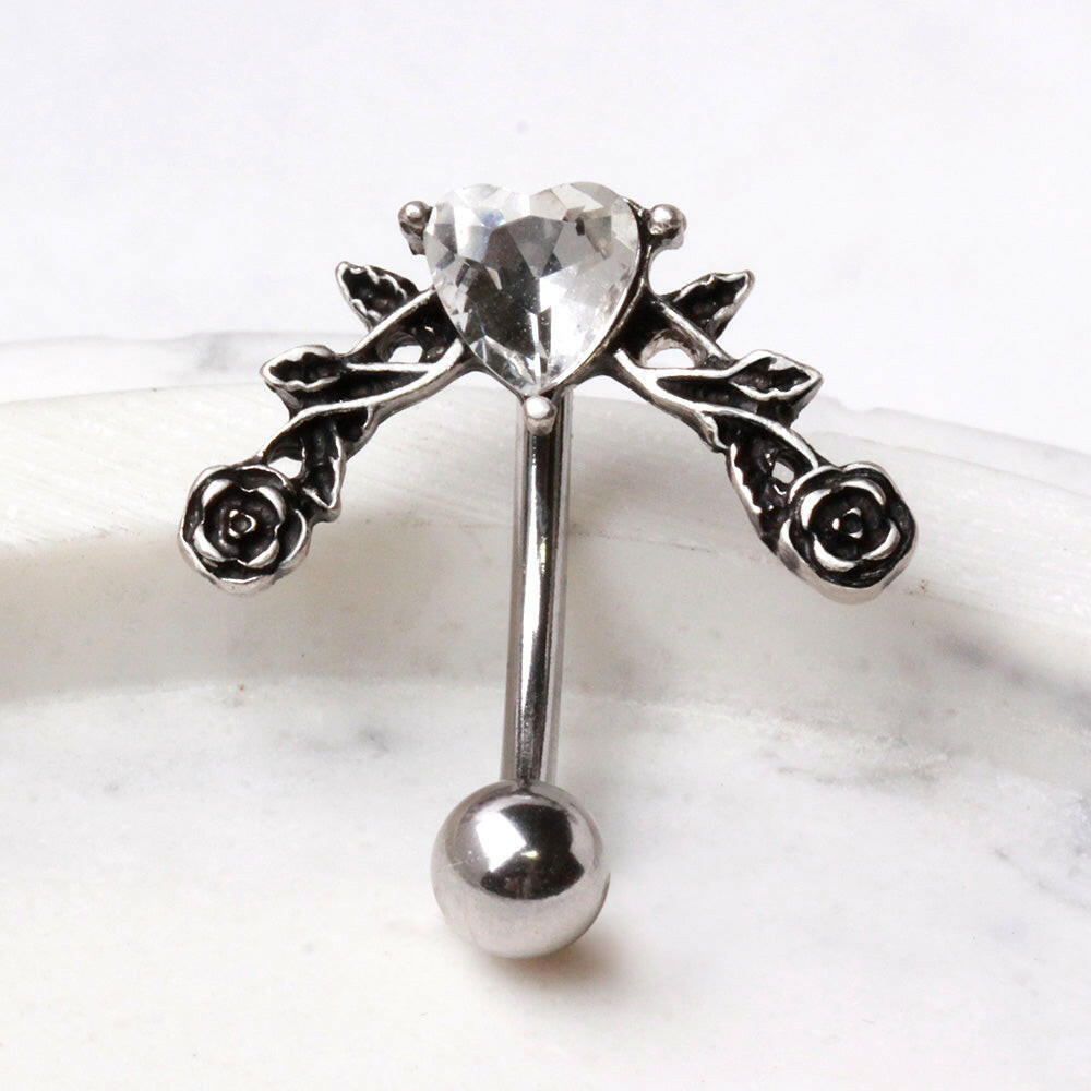 Stainless Steel Heart and Roses Top Down Navel Ring Belly Button Ring Impulse Piercings