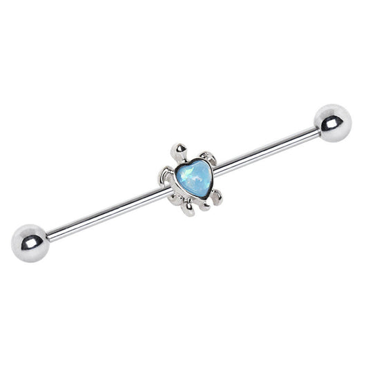Stainless Steel Heart Synthetic Opal Turtle Industrial Barbell