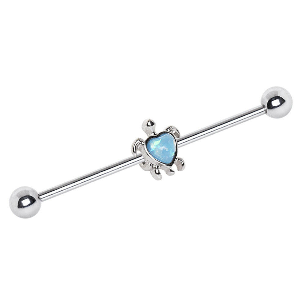 Stainless Steel Heart Synthetic Opal Turtle Industrial Barbell Industrial Barbell Impulse Piercings