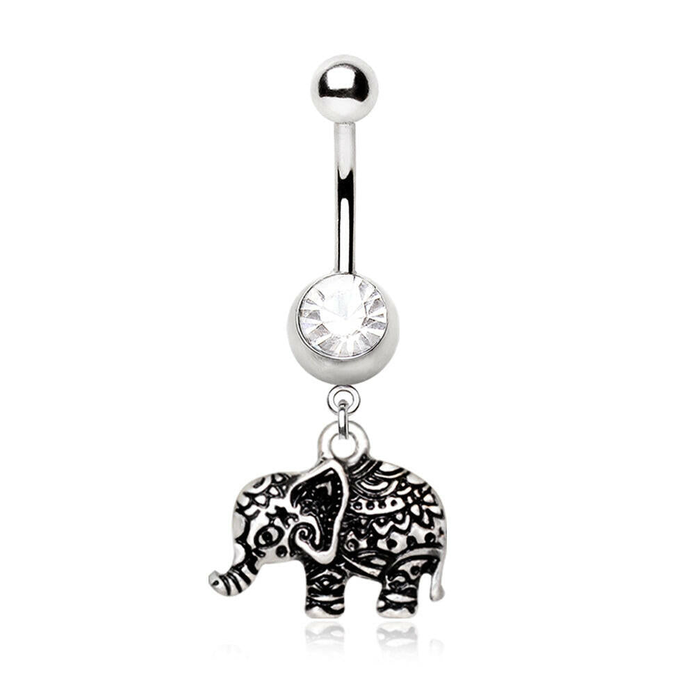 Stainless Steel Henna Elephant Navel Ring