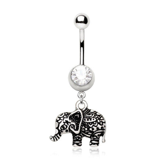 Stainless Steel Henna Elephant Navel Ring