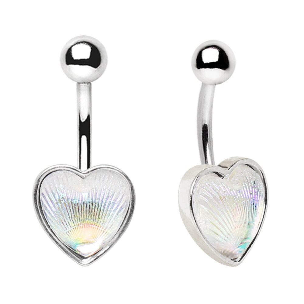 Stainless Steel Holographic Aurora Heart Navel Ring Navel Ring Impulse Piercings