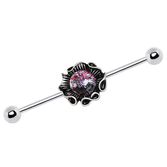 Stainless Steel Industrial Barbell with Glass Stone Giant Seashell