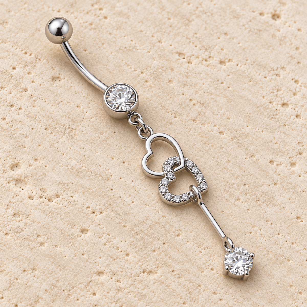 Stainless Steel Interlocked Heart Dangle Navel Ring - Skin Metals
