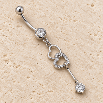 Stainless Steel Interlocked Heart Dangle Navel Ring - Skin Metals