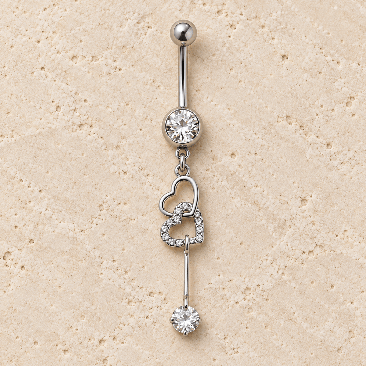 Stainless Steel Interlocked Heart Dangle Navel Ring - Skin Metals