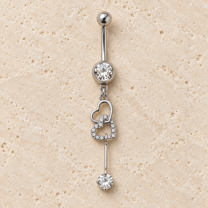 Stainless Steel Interlocked Heart Dangle Navel Ring - Skin Metals
