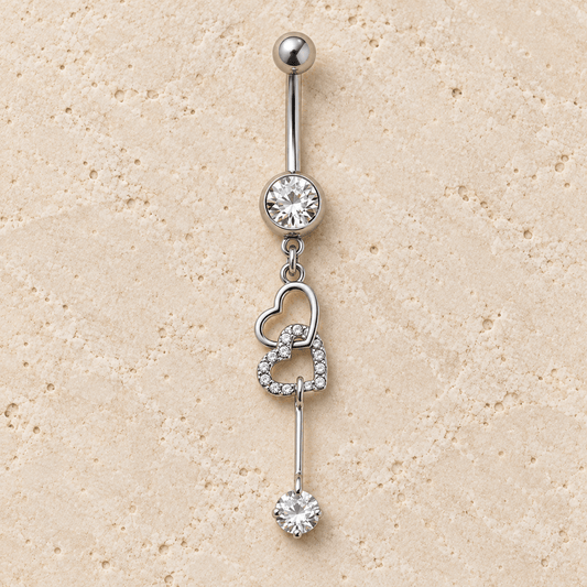 Stainless Steel Interlocked Heart Dangle Navel Ring - Skin Metals
