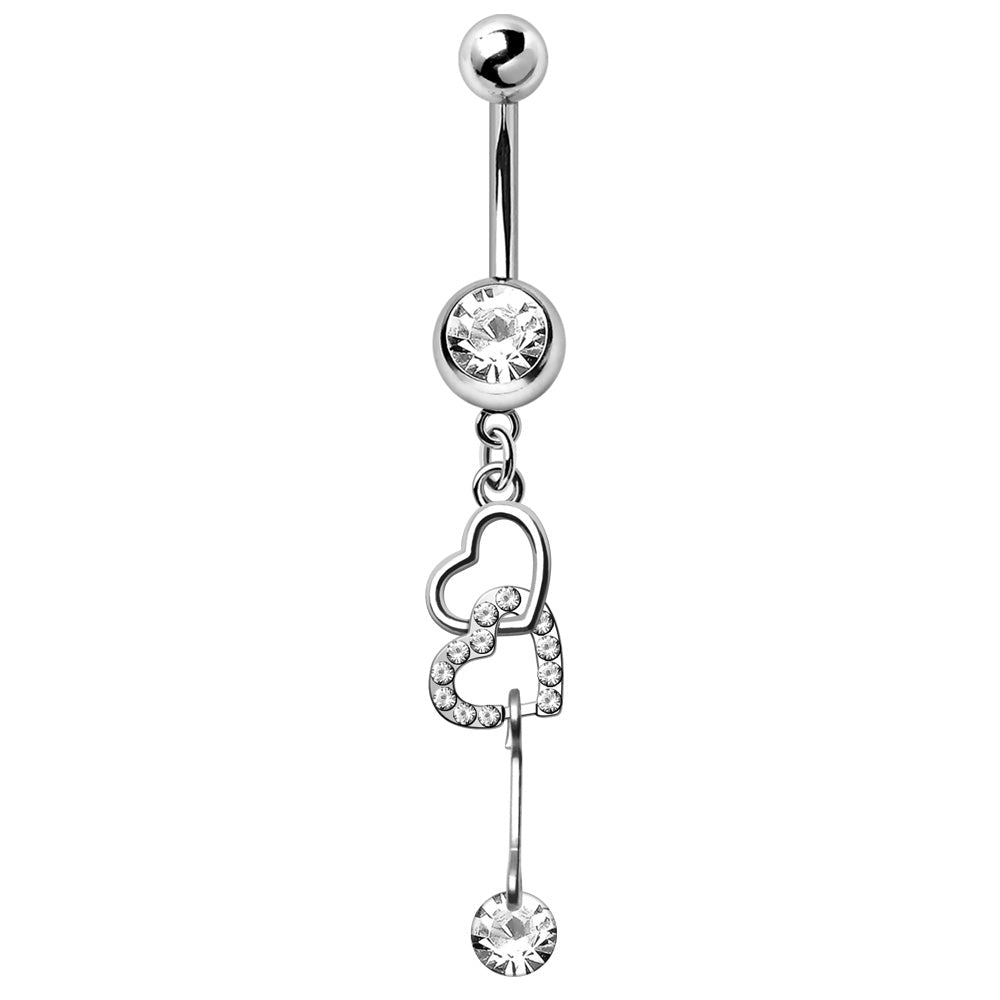 Interlocked Heart Dangle Navel Ring Stainless Steel - Skin Metals