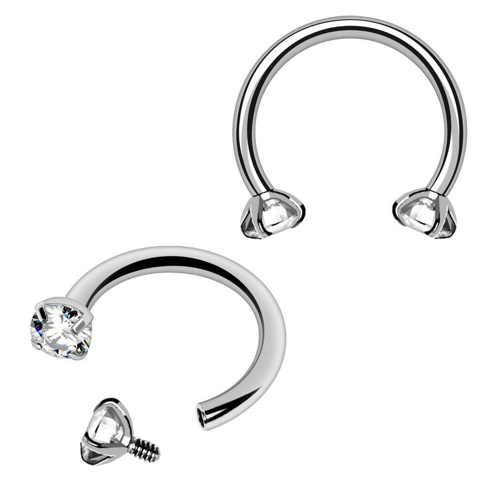 Stainless Steel Internally Threaded Horseshoe with Prong Set CZ Septum Ring Impulse Piercings